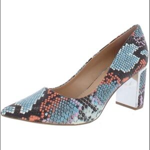 Alfani Jenson Pointed Toe Snakeskin Block Heel Pumps Multicolor Women’s Size 5M